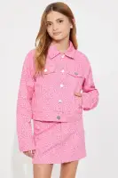 Mini Leopard Print Denim Skirt Set(Pink,4/5)