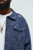 All Star Distressed Trucker Jacket(Blue,S)