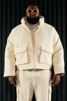 Wilder Textured Weave Cropped Puffer(Cream,S)