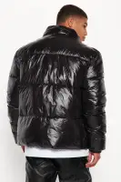 High Collar Gloss Puffer Jacket(Black,S)