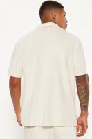 Wavy Textured Short Sleeve Cuban Shirt(Off White,S)