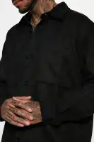 Dre Faux Suede Long Sleeve Button Up Shirt(Black,S)