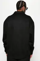 Dre Faux Suede Long Sleeve Button Up Shirt(Black,S)