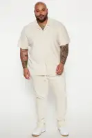 Wavy Textured Short Sleeve Cuban Shirt(Off White,S)