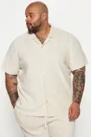 Wavy Textured Short Sleeve Cuban Shirt(Off White,S)