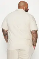Wavy Textured Short Sleeve Cuban Shirt(Off White,S)
