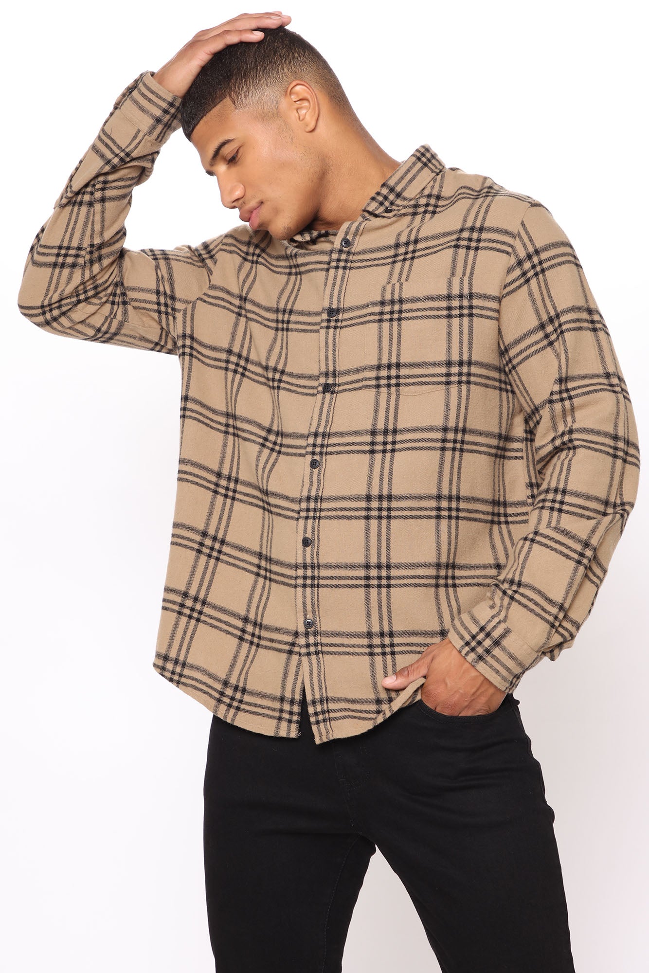 Three Line Long Sleeve Flannel Shirt