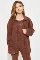 Mini Shut Down The Block Shacket Pant Set(Chestnut,4/5)