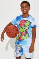 Mini Space Jam Spray Tee Short Set(Blue,4/5)