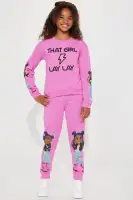 Mini Lay Lay Lightning Girl Fleece Jogger Set(Fuchsia,4/5)