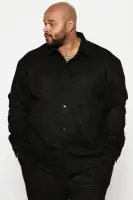 Dre Faux Suede Long Sleeve Button Up Shirt(Black,S)