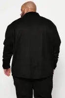Dre Faux Suede Long Sleeve Button Up Shirt(Black,S)