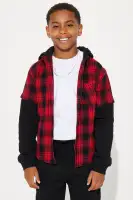 Mini Hooded Long Sleeve Flannel Set(Red/combo,4/5)
