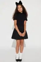 Mini Kennedy Short Sleeve Drop Waist Mini Dress(Black,4/5)