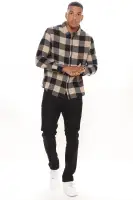 On The Boulevard Long Sleeve Flannel Shirt(Khaki/combo,S)