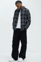 Mansen Flannel Shirt(Black/combo,S)