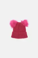 Mini Double Pom Pom Beanie(Hot Pink,OS)