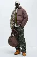 Shuffle Split Puffer Jacket(Brown Combo,S)