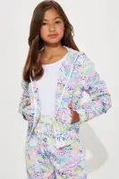 Mini Cozy Knit Zip Up Jogger Set(White/combo,7/8)