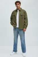 Ardee Faux Suede Button Up Shirt(Olive,S)