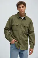 Ardee Faux Suede Button Up Shirt(Olive,S)