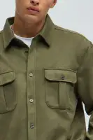 Ardee Faux Suede Button Up Shirt(Olive,S)
