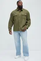 Ardee Faux Suede Button Up Shirt(Olive,S)