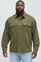Ardee Faux Suede Button Up Shirt(Olive,S)