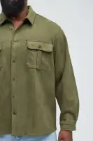 Ardee Faux Suede Button Up Shirt(Olive,S)