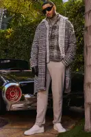 Mixed Plaid Car Coat(Black/combo,S)