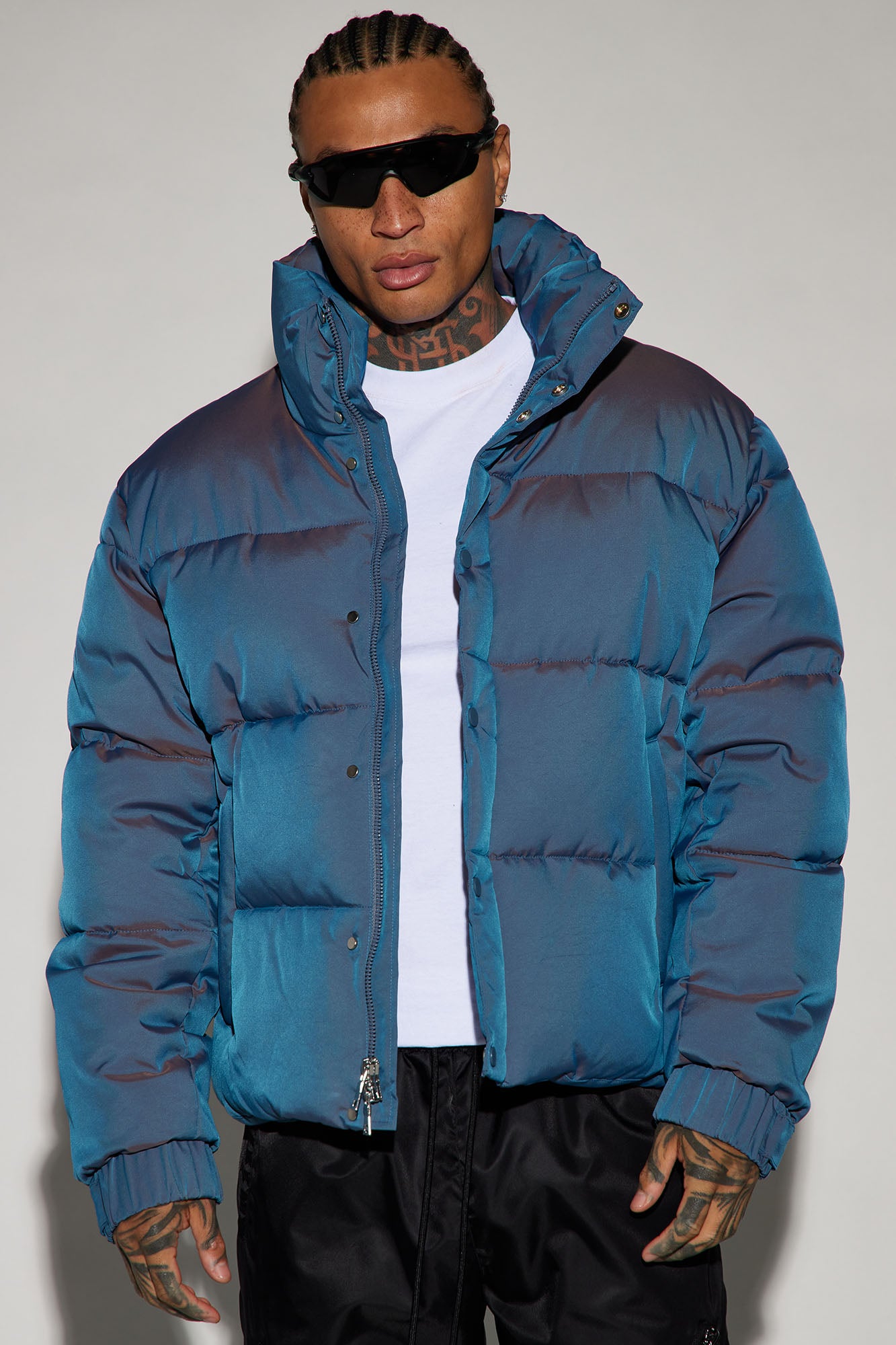 Stormy Iridescent Nylon Cropped Puffer Jacket