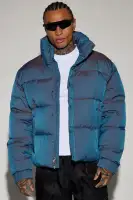 Stormy Iridescent Nylon Cropped Puffer Jacket