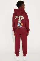 Mini Cool Vibes Fleece Hoodie & Jogger Pant Matching Set(Burgundy,4)