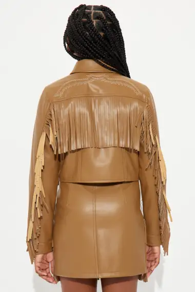 Mini Logan Faux Leather Fringe Skirt Set(Brown,4/5)