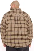 Three Line Long Sleeve Flannel Shirt(Khaki/combo,S)