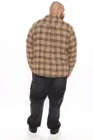 Three Line Long Sleeve Flannel Shirt(Khaki/combo,S)