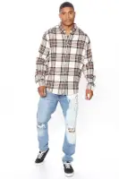 Light Breeze Plaid Long Sleeve Woven Top(Khaki/combo,S)