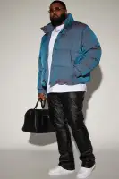 Stormy Iridescent Nylon Cropped Puffer Jacket(Blue,S)