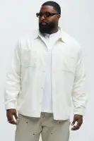 Corduroy Pocket Button Up Shirt(Off White,S)