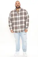 Light Breeze Plaid Long Sleeve Woven Top(Khaki/combo,S)