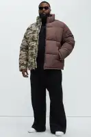 Shuffle Split Puffer Jacket(Brown Combo,S)