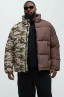Shuffle Split Puffer Jacket(Brown Combo,S)