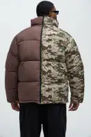 Shuffle Split Puffer Jacket(Brown Combo,S)