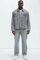 Classic Denim Trucker Jacket(Grey,S)