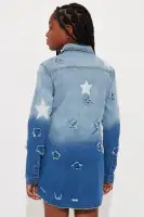 Mini That Girl's A Star Denim Shirt Dress(Medium Wash,4/5)