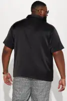 Links Satin Short Sleeve Button Up Shirt(Black,S)