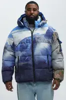 Big Sky Hooded Puffer Jacket(Blue/combo,S)
