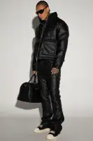 North Faux Leather Cropped Puffer(Black,S)