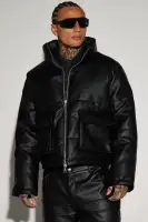 North Faux Leather Cropped Puffer