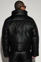 North Faux Leather Cropped Puffer(Black,S)